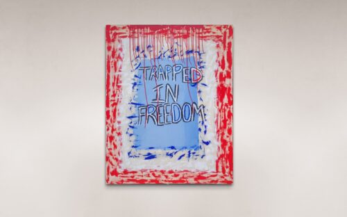 Trapped In Freedom acrylic on canvas with oil stick art for sale by Uzoma Obasi