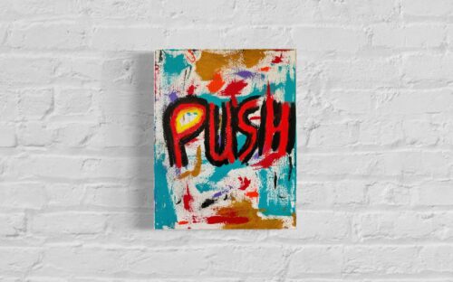 Push acrylic paint with oil stick canvas for sale by Uzoma Obasi