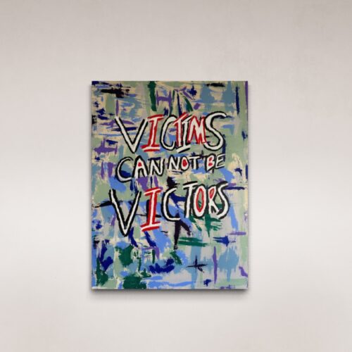 Victims Can Not Be Victors acrylic on canvas with oil stick art for sale by Uzoma Obasi
